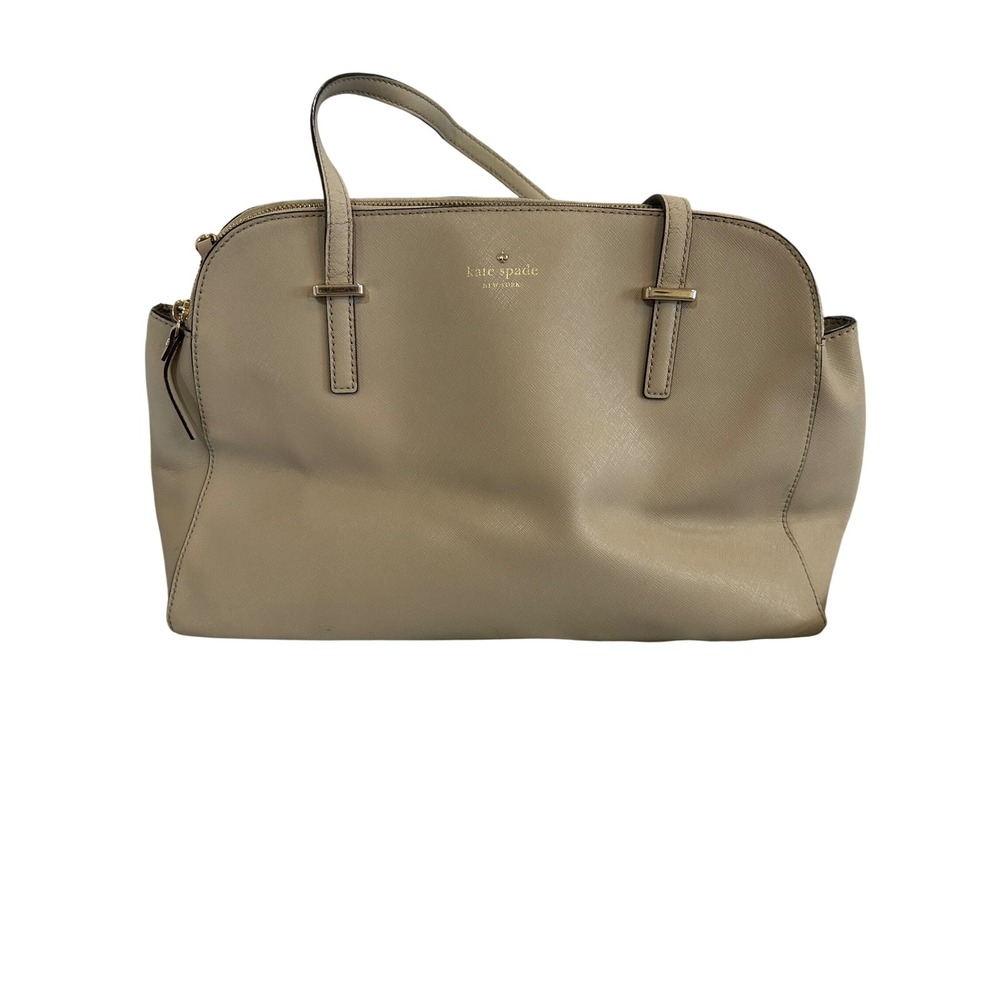 Kate Spade New York Beige Saffiano Leather Satchel Bag Gold Hardware